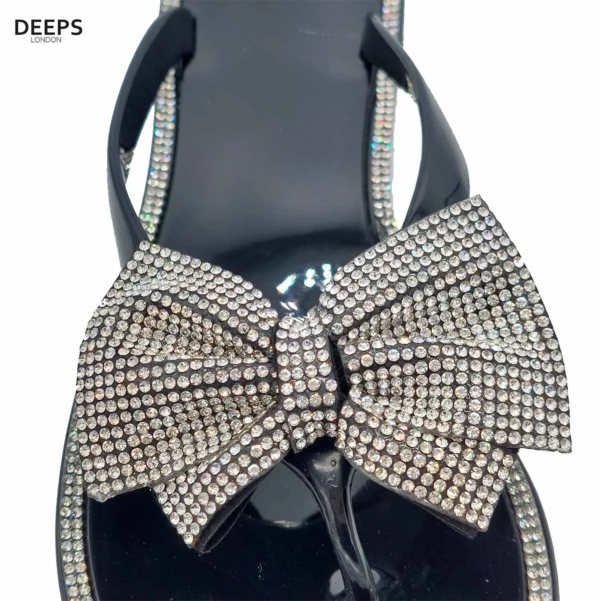 TARA FLAT JELLY DIAMANTE BOW FLIPFLOP SANDALS