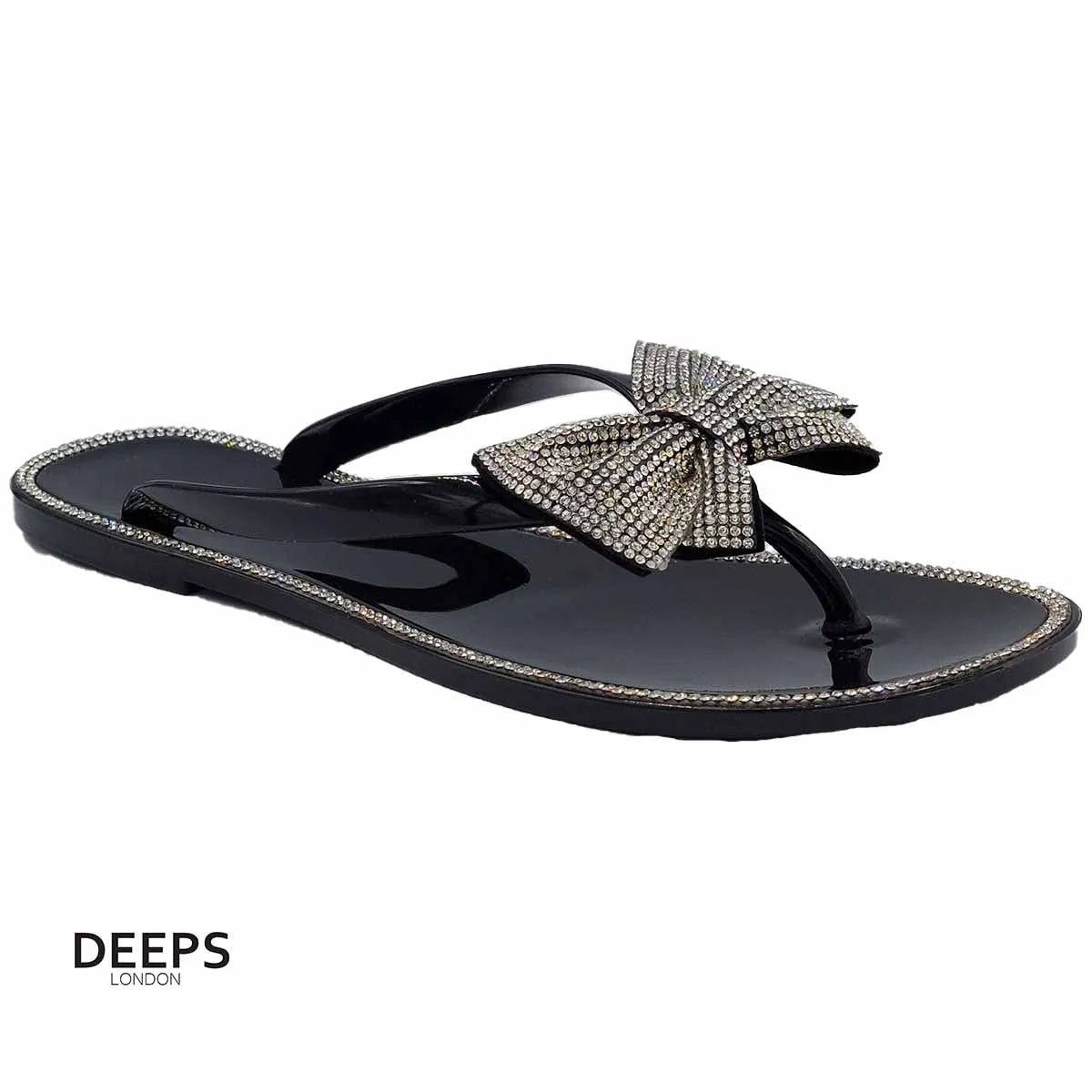 TARA FLAT JELLY DIAMANTE BOW FLIPFLOP SANDALS