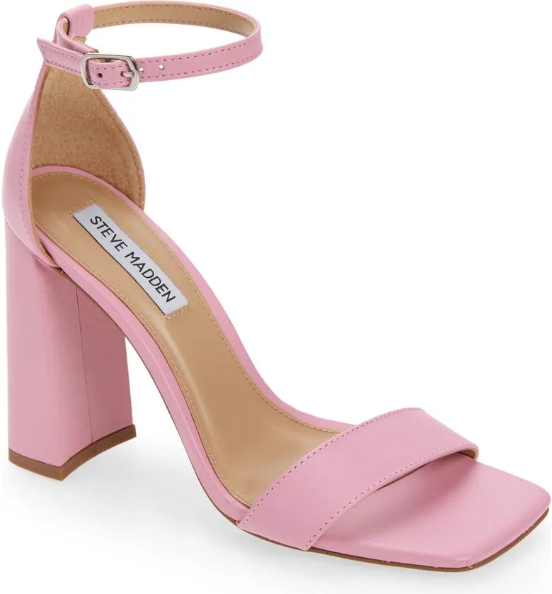 Tia Block Heel Vegan Leather Sandal Heels - Rose Pink