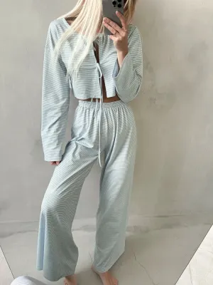 Tie-Up Casual 2 Piece Cotton Loungewear Set
