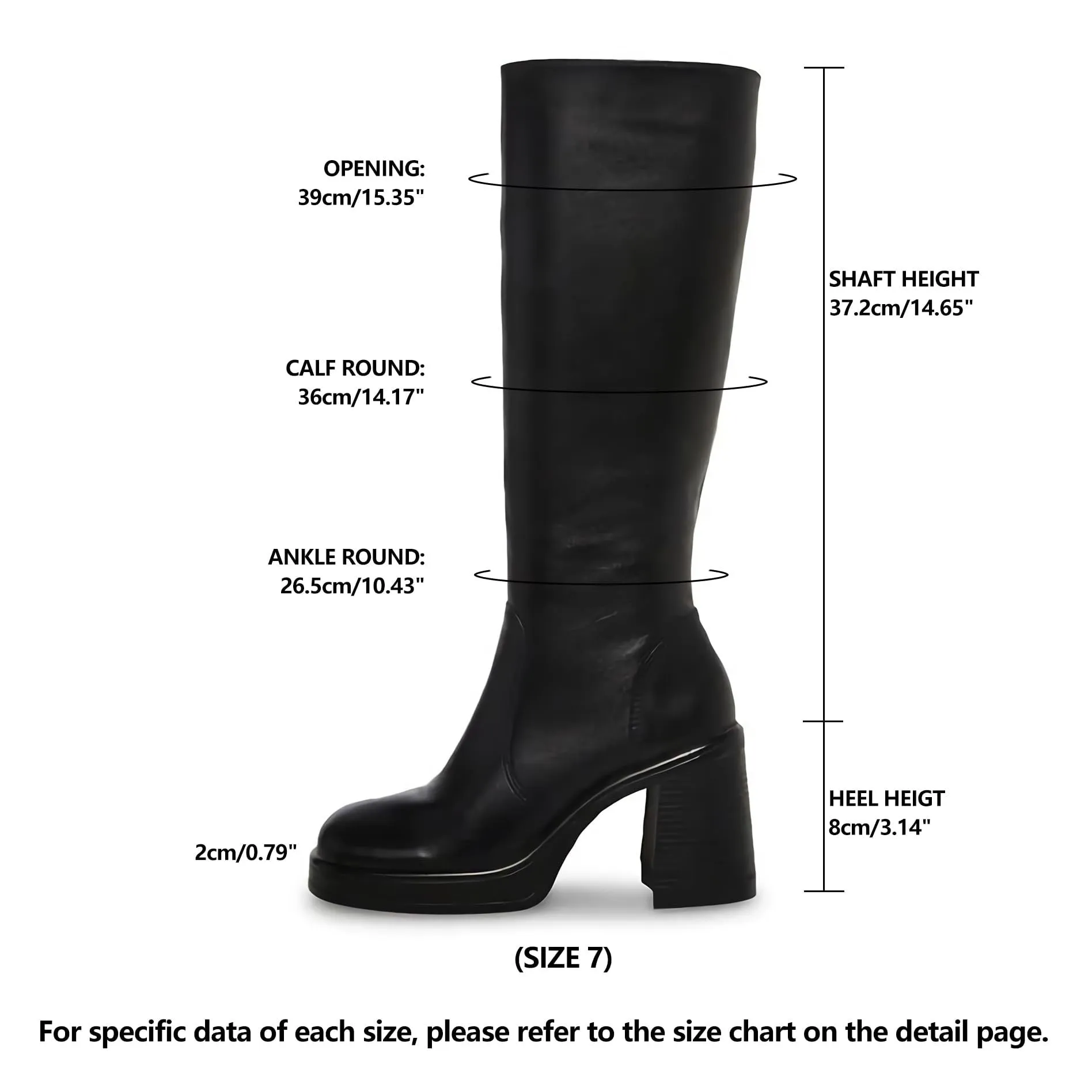 Tillbuy Black Leather Boots Platform Boots for Women Square Toe Chunky Block Heeled Boots