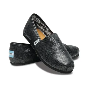 TOMS Kids Youth Black Glitter Slip On Shoes