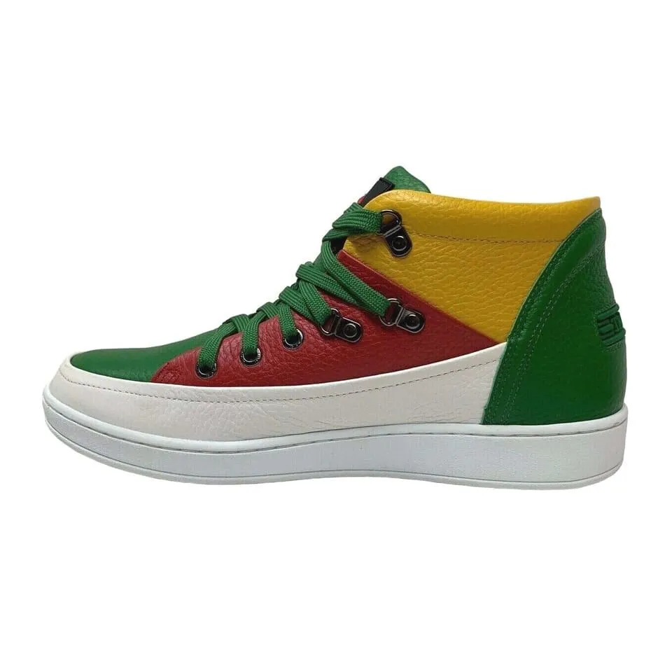Travel Fox Cancun Men's Red/Green/Yellow Leather Mid Top Sneakers 916103 33