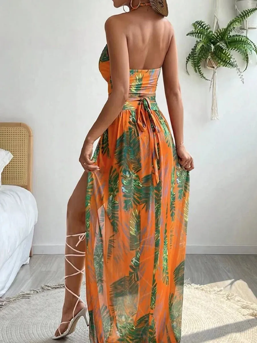 Tropical Temptation Halter Maxi 3 Pcs Set Dress