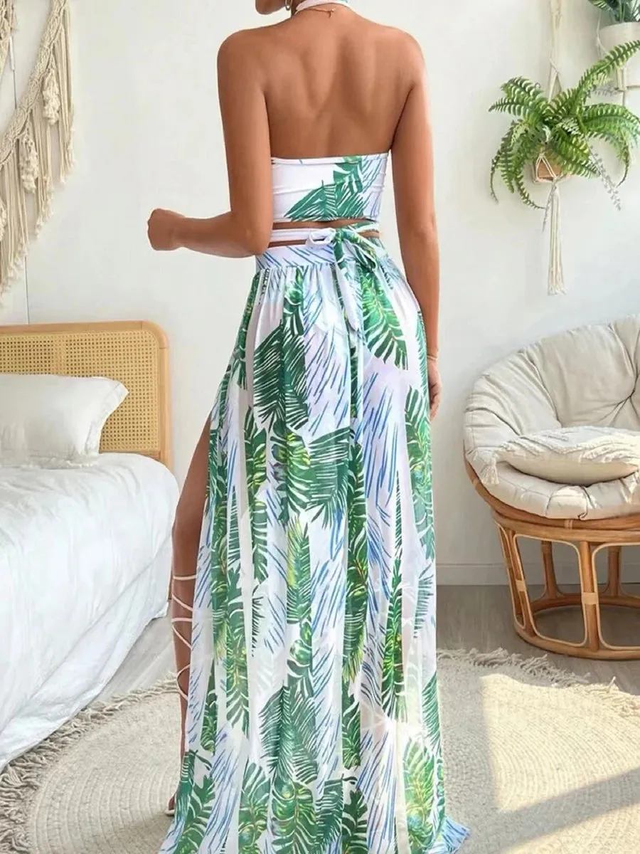 Tropical Temptation Halter Maxi 3 Pcs Set Dress