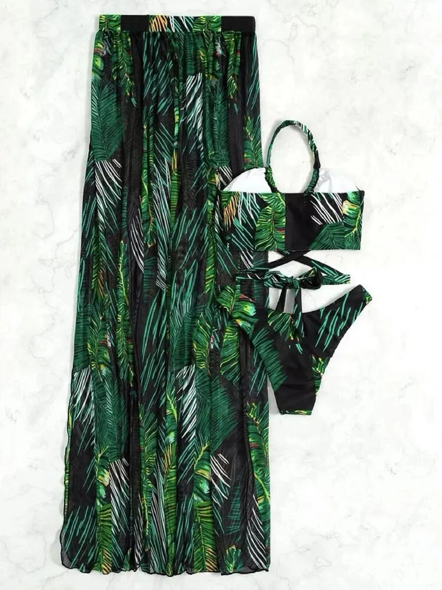 Tropical Temptation Halter Maxi 3 Pcs Set Dress