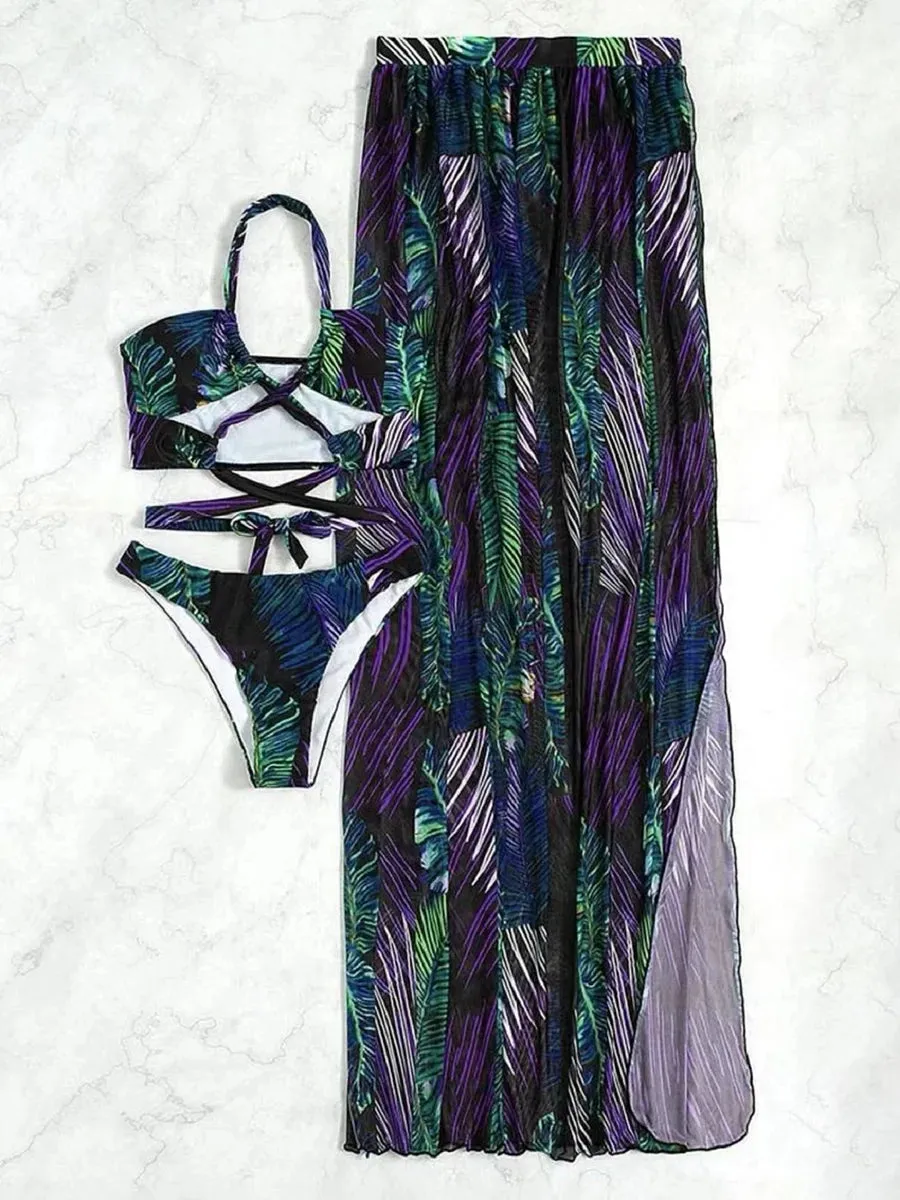 Tropical Temptation Halter Maxi 3 Pcs Set Dress