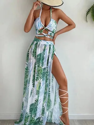 Tropical Temptation Halter Maxi 3 Pcs Set Dress