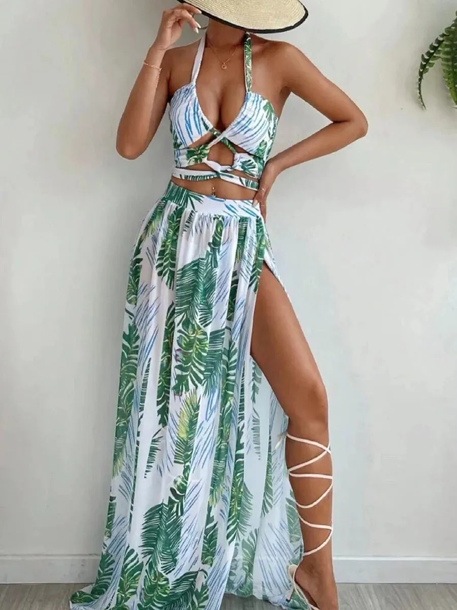 Tropical Temptation Halter Maxi 3 Pcs Set Dress
