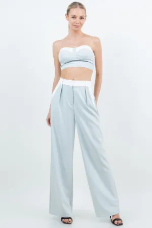 Tube Crop Top With 2 Pocket Wide Leg Pant Suit Set