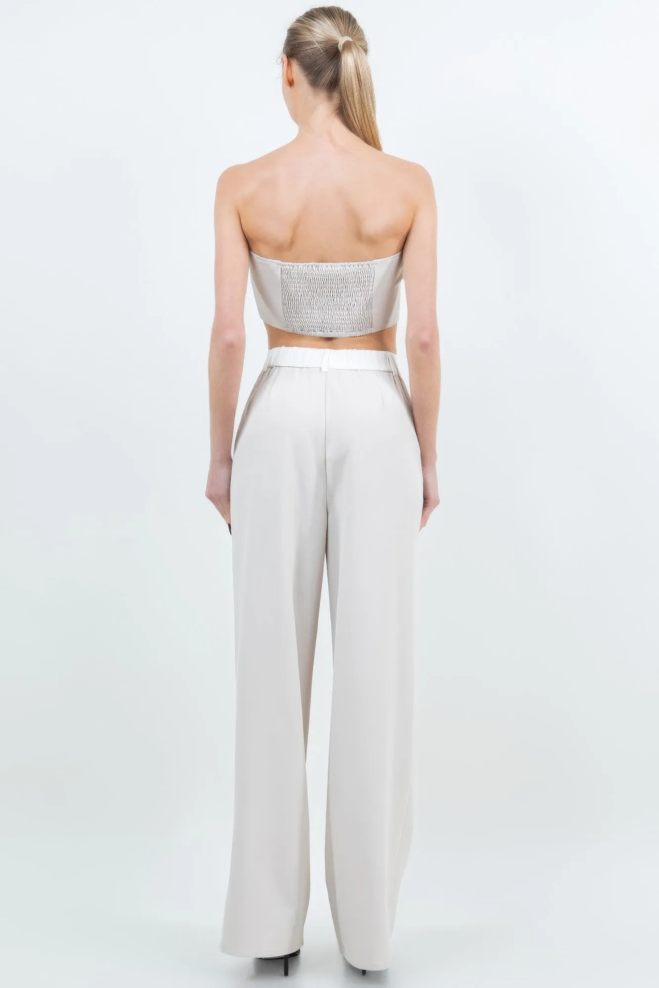 Tube Crop Top With 2 Pocket Wide Leg Pant Suit Set