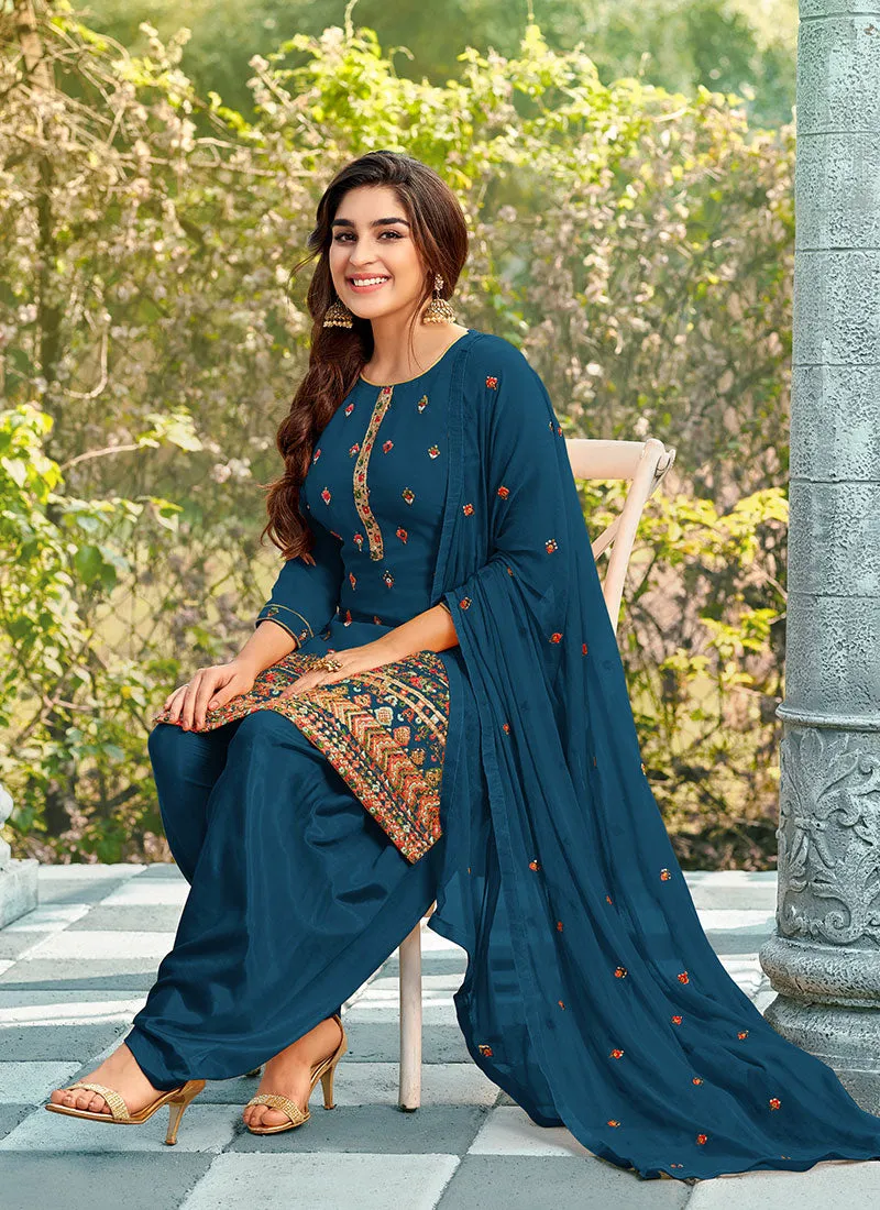 Turquoise Sequence Embroidered Patiala Suit