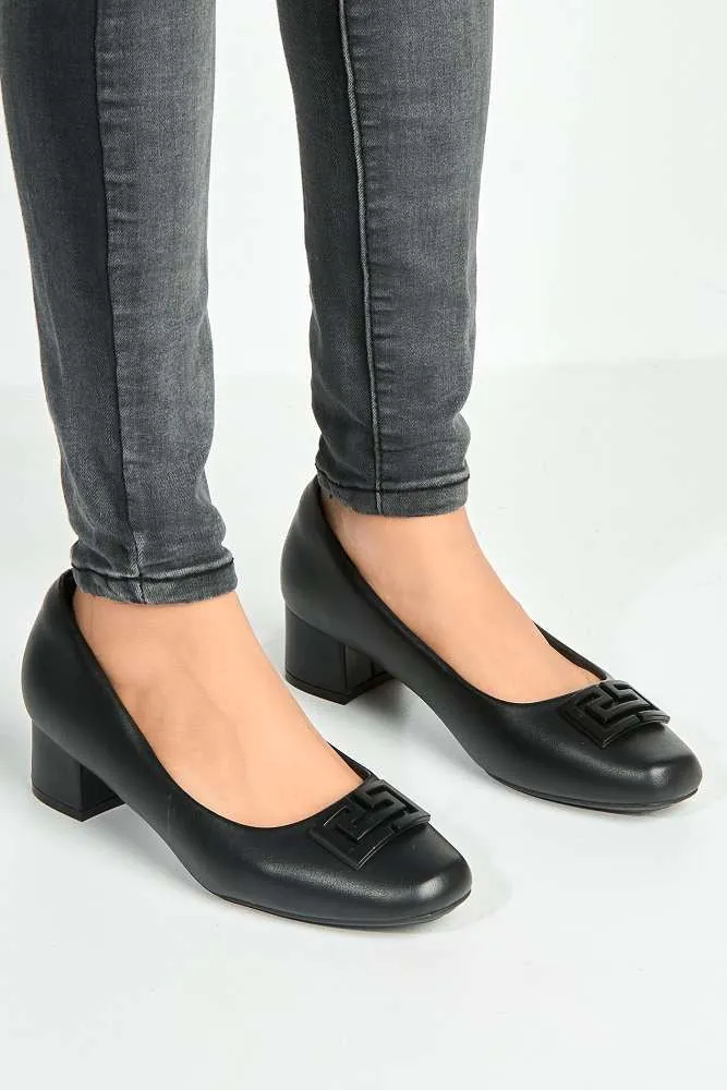 Uroosa Patterned Detail Block Heel Court Shoes