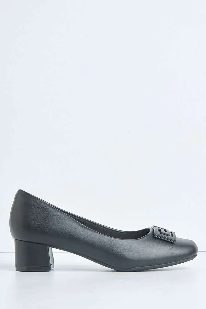 Uroosa Patterned Detail Block Heel Court Shoes