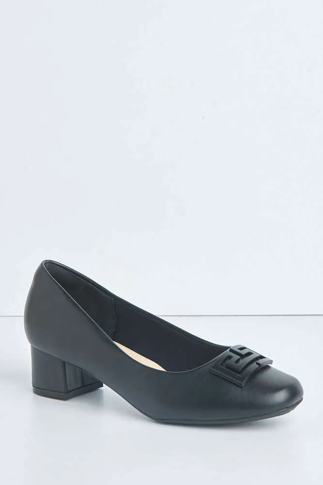 Uroosa Patterned Detail Block Heel Court Shoes