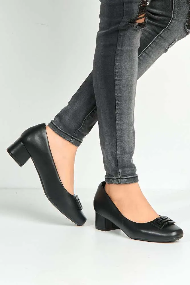 Uroosa Patterned Detail Block Heel Court Shoes