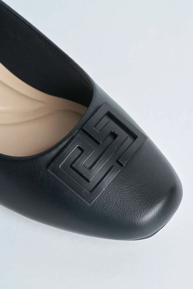 Uroosa Patterned Detail Block Heel Court Shoes