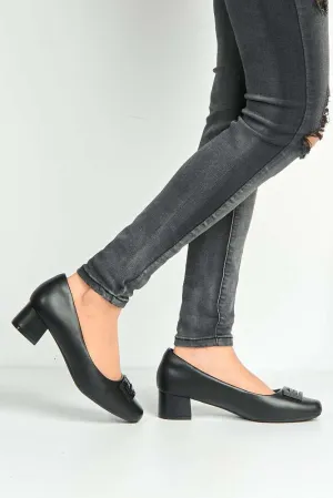 Uroosa Patterned Detail Block Heel Court Shoes