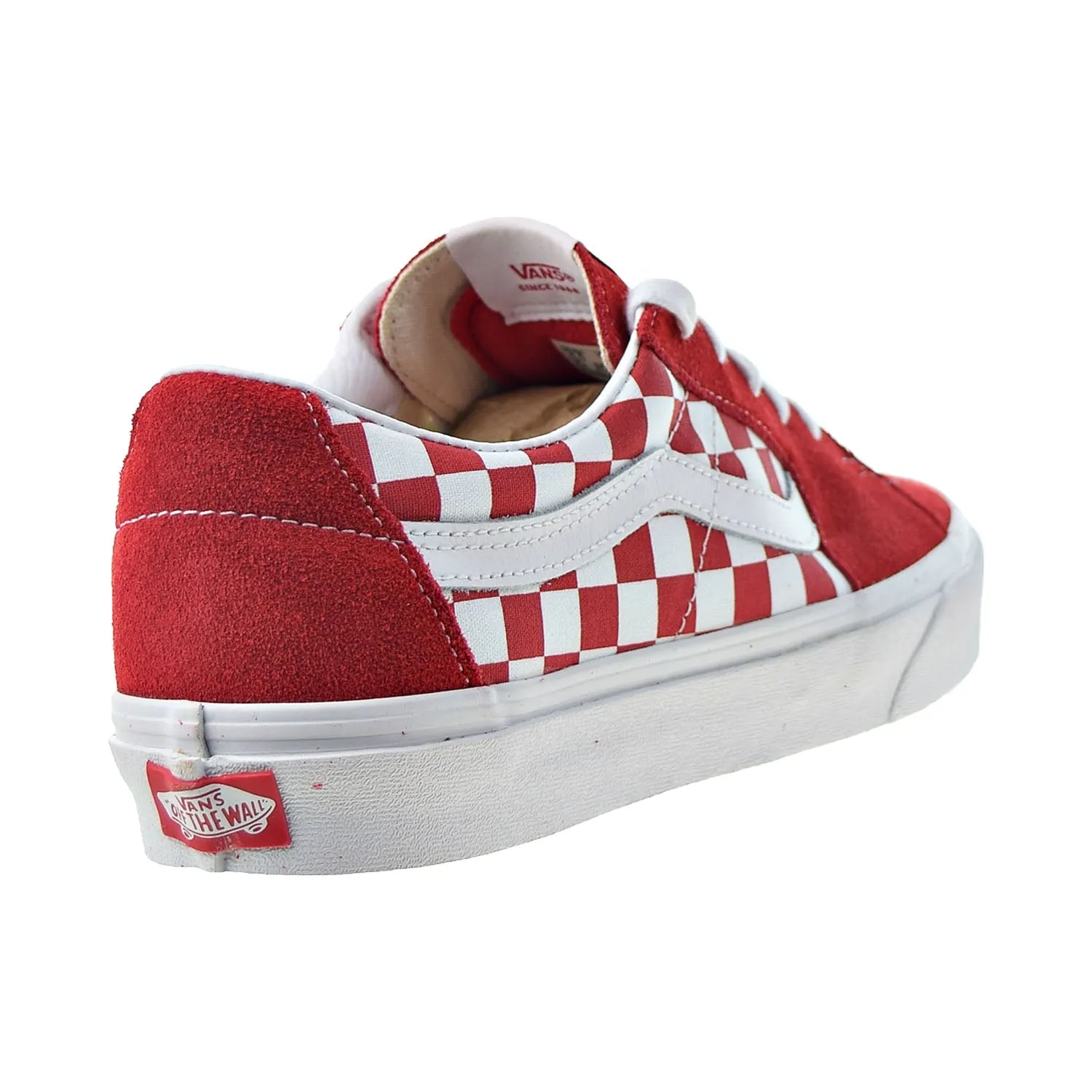 Vans Sk8 Low Men's Shoes Red Canvas Suede-Checkerboard White