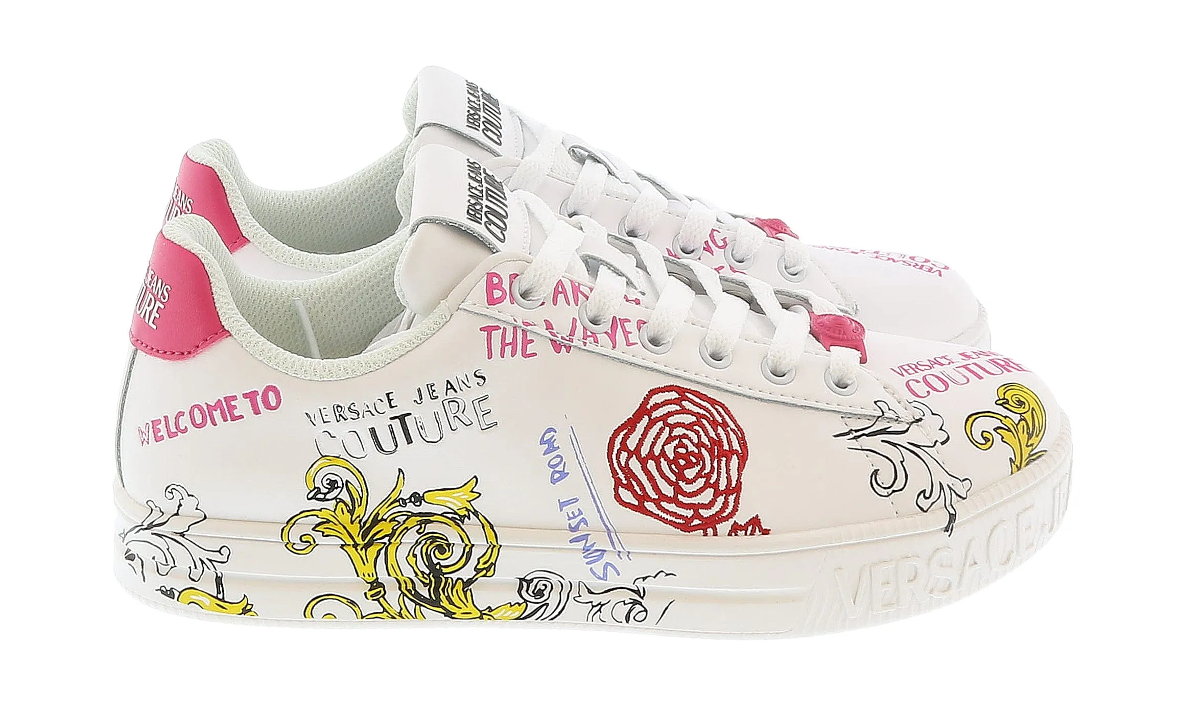 Versace Jeans Couture White Printed Fashion Court Sneakers-