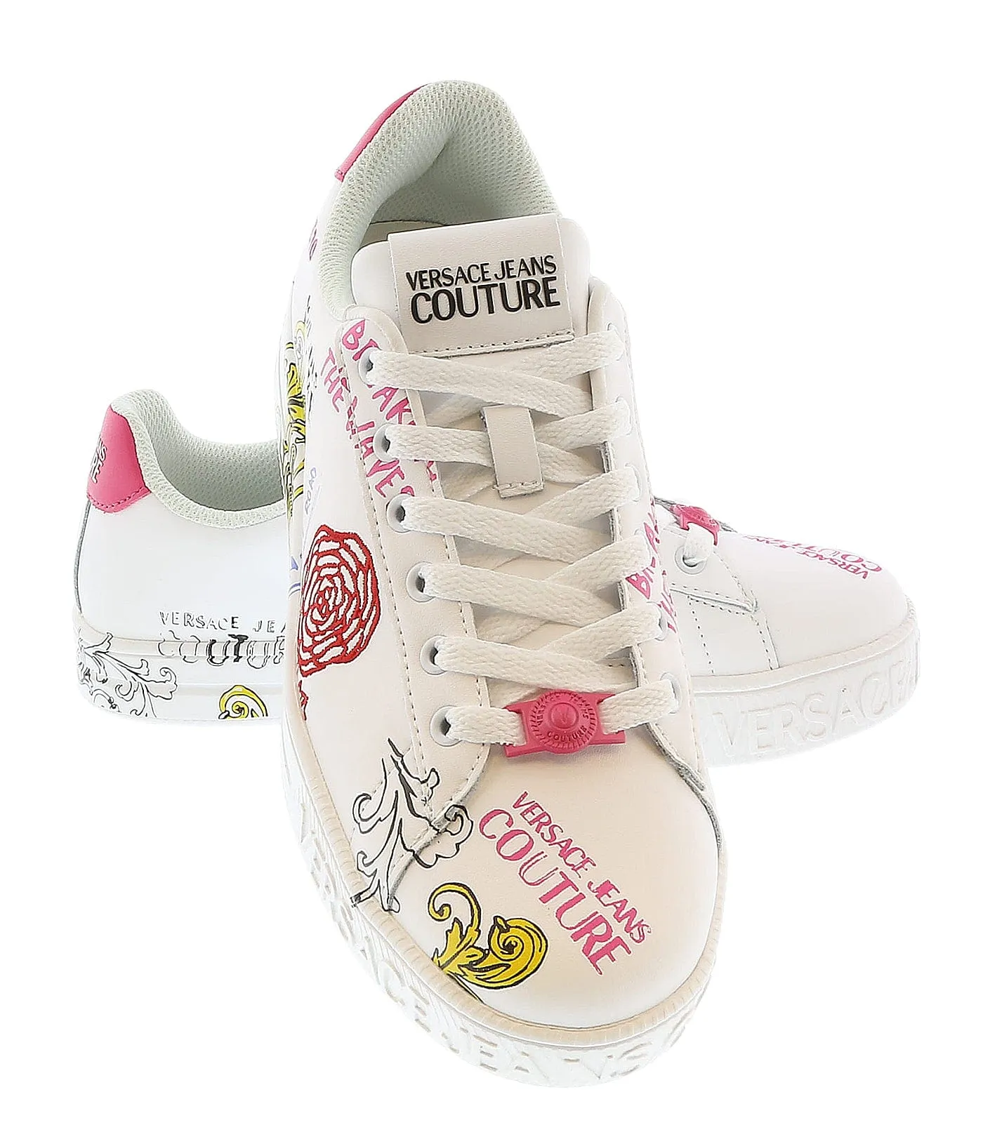 Versace Jeans Couture White Printed Fashion Court Sneakers-