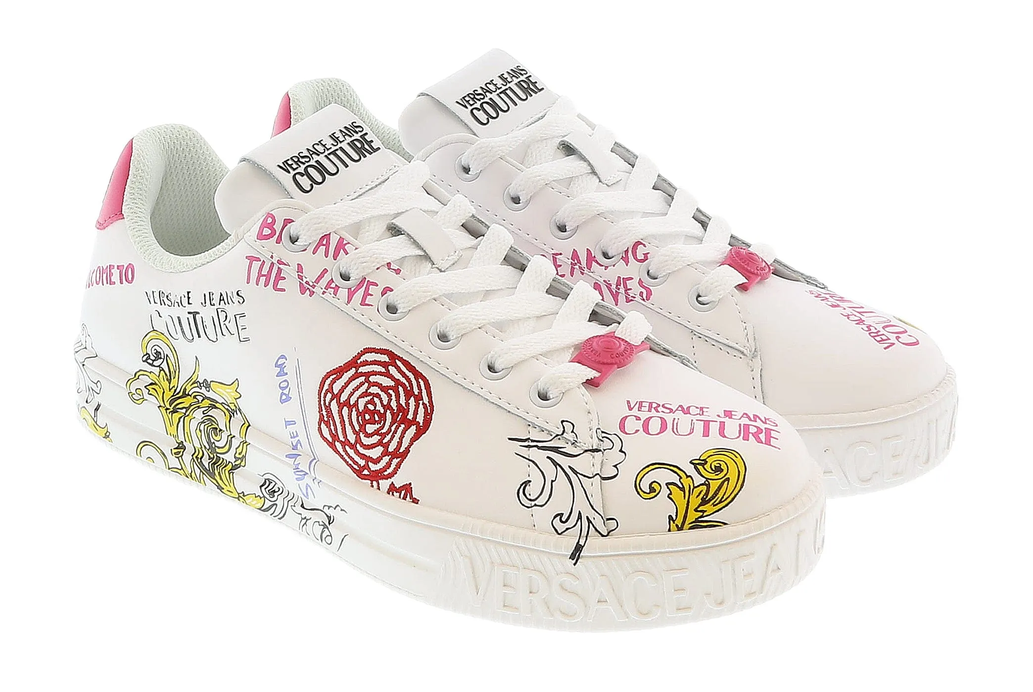 Versace Jeans Couture White Printed Fashion Court Sneakers-