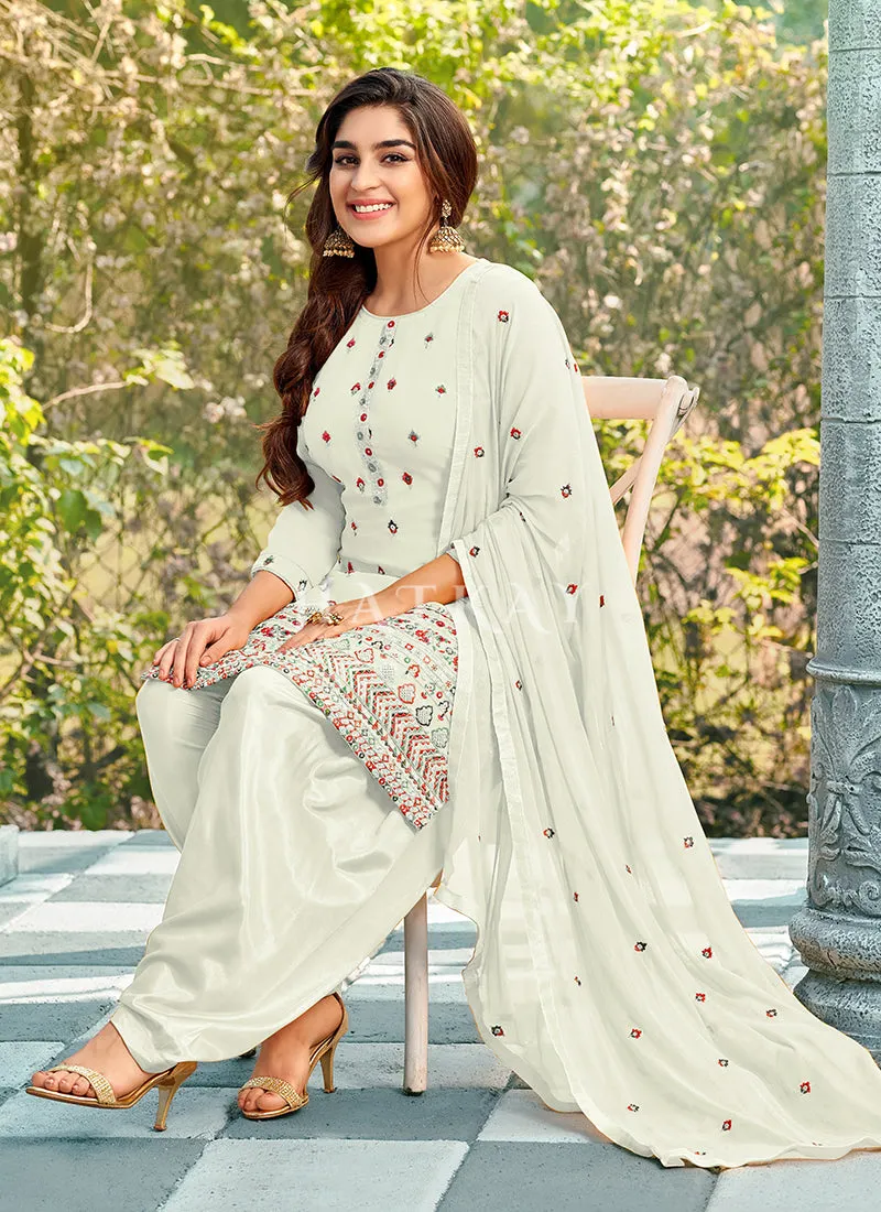White Sequence Embroidered Patiala Suit