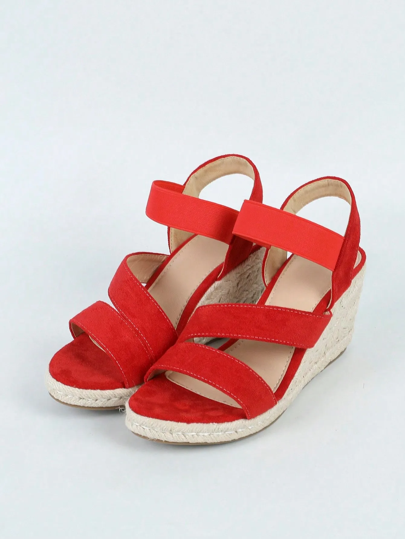 Women Minimalist Espadrille Wedge Sandals, Faux Suede Ankle Strap Vacation Sandals