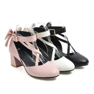 Women's Ankle Strap Back Butterfly Knot Block Heel Sandals