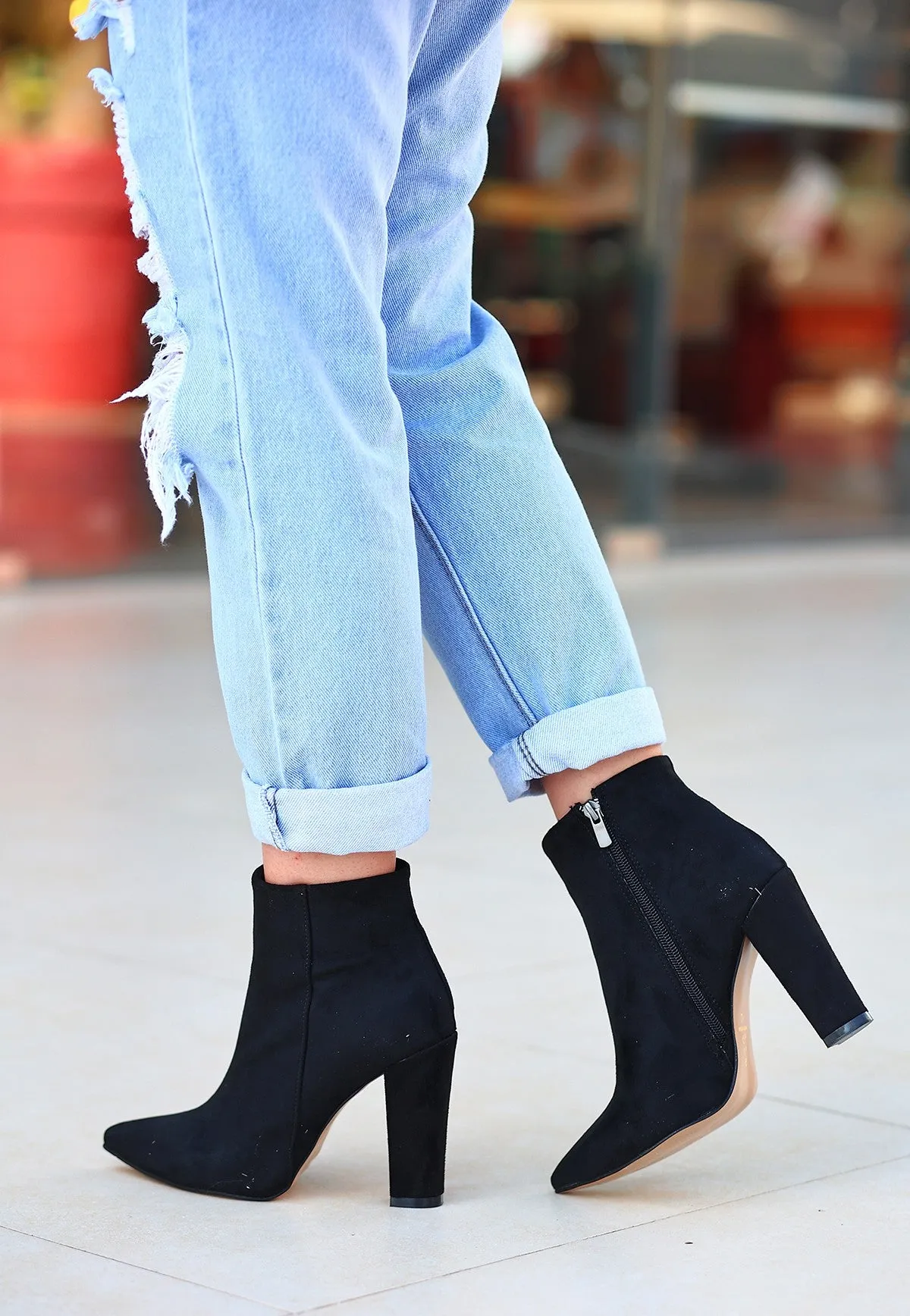 Women's Black Suede Heeled Boots