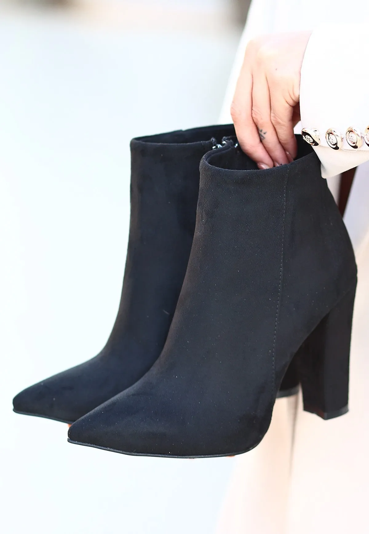 Women's Black Suede Heeled Boots