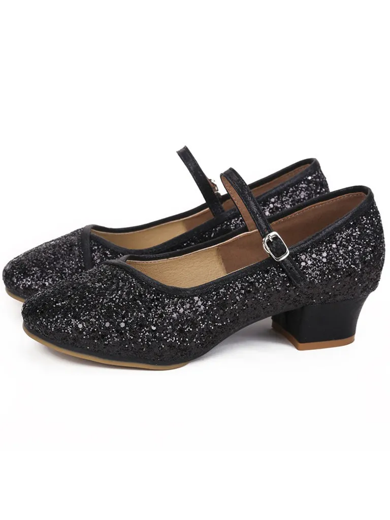 Women's Dancewear Shoes  Block Heel Round Toe Glitter Ballroom Dance Shoes