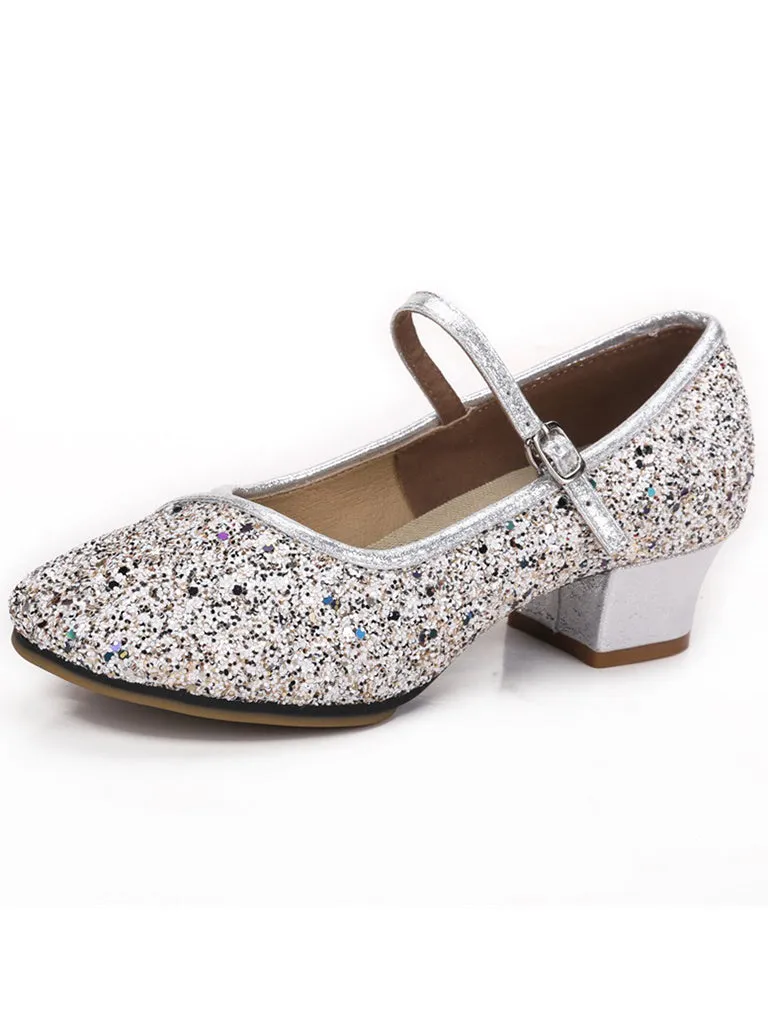 Women's Dancewear Shoes  Block Heel Round Toe Glitter Ballroom Dance Shoes