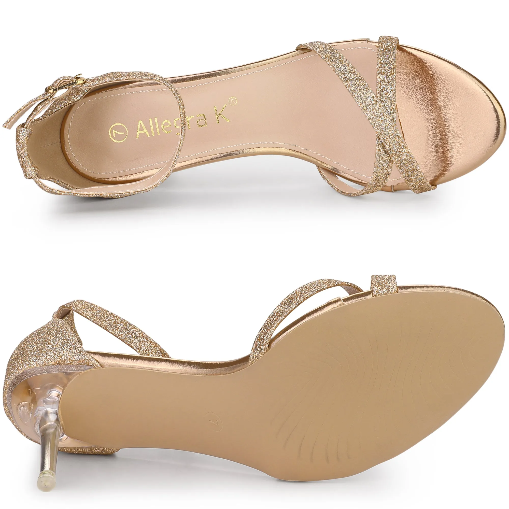 Women's Glitter Ankle Straps Stiletto Clear Heels Sandals