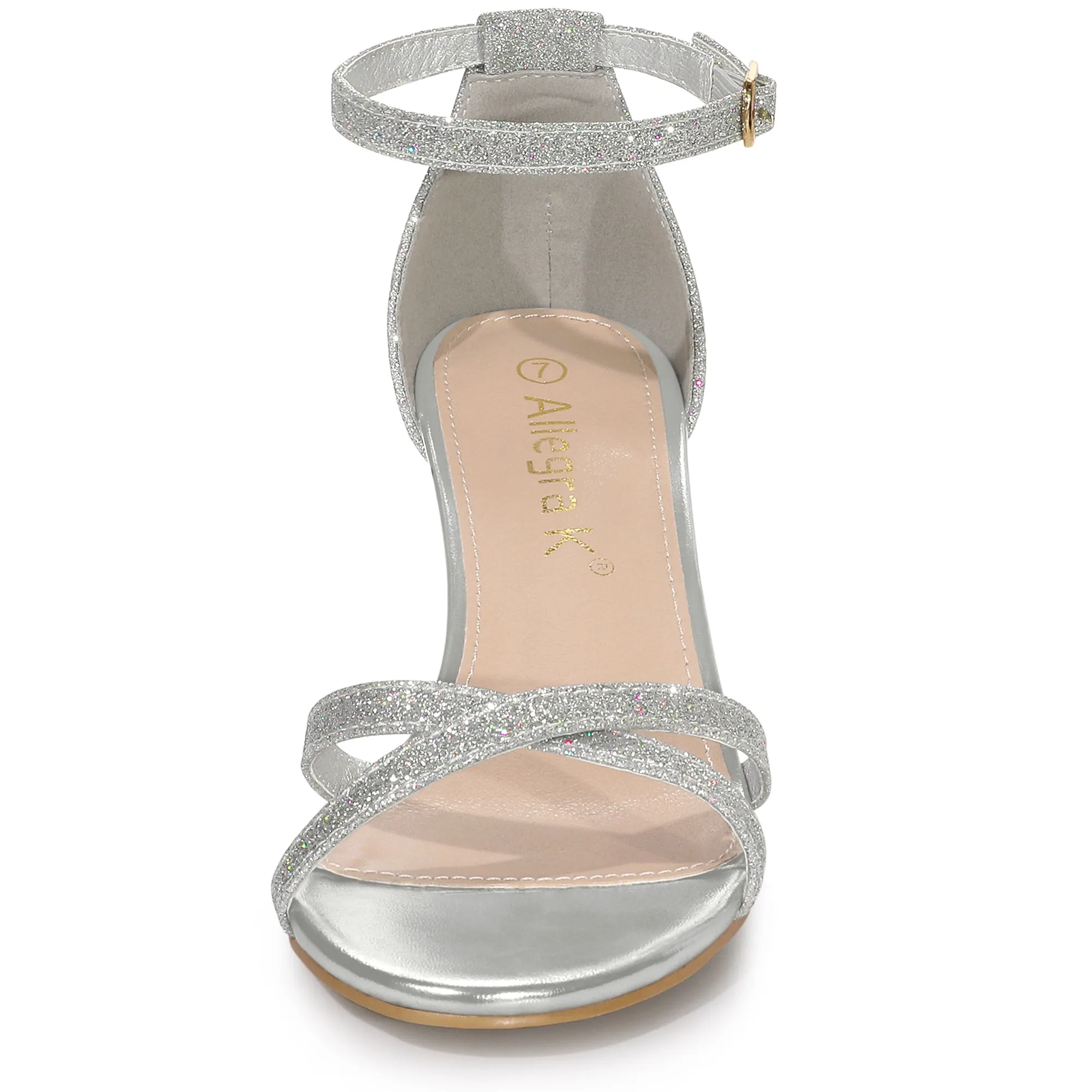Women's Glitter Ankle Straps Stiletto Clear Heels Sandals