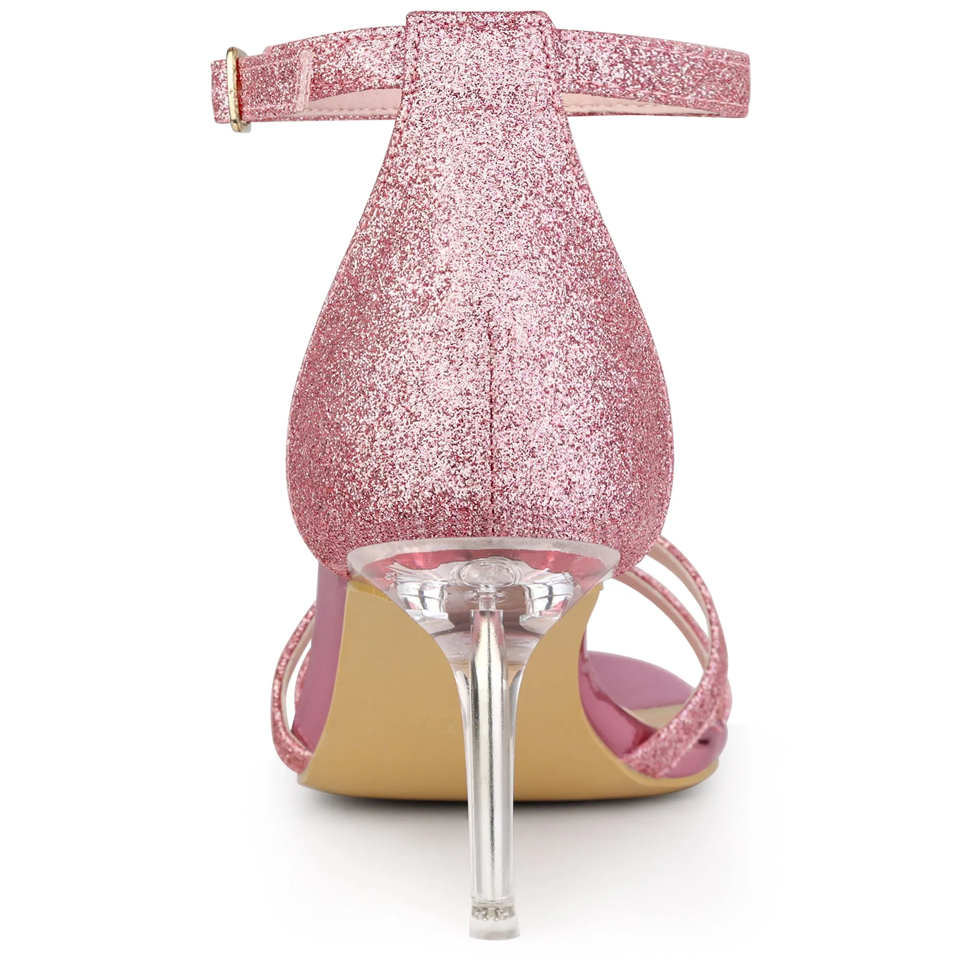 Women's Glitter Ankle Straps Stiletto Clear Heels Sandals
