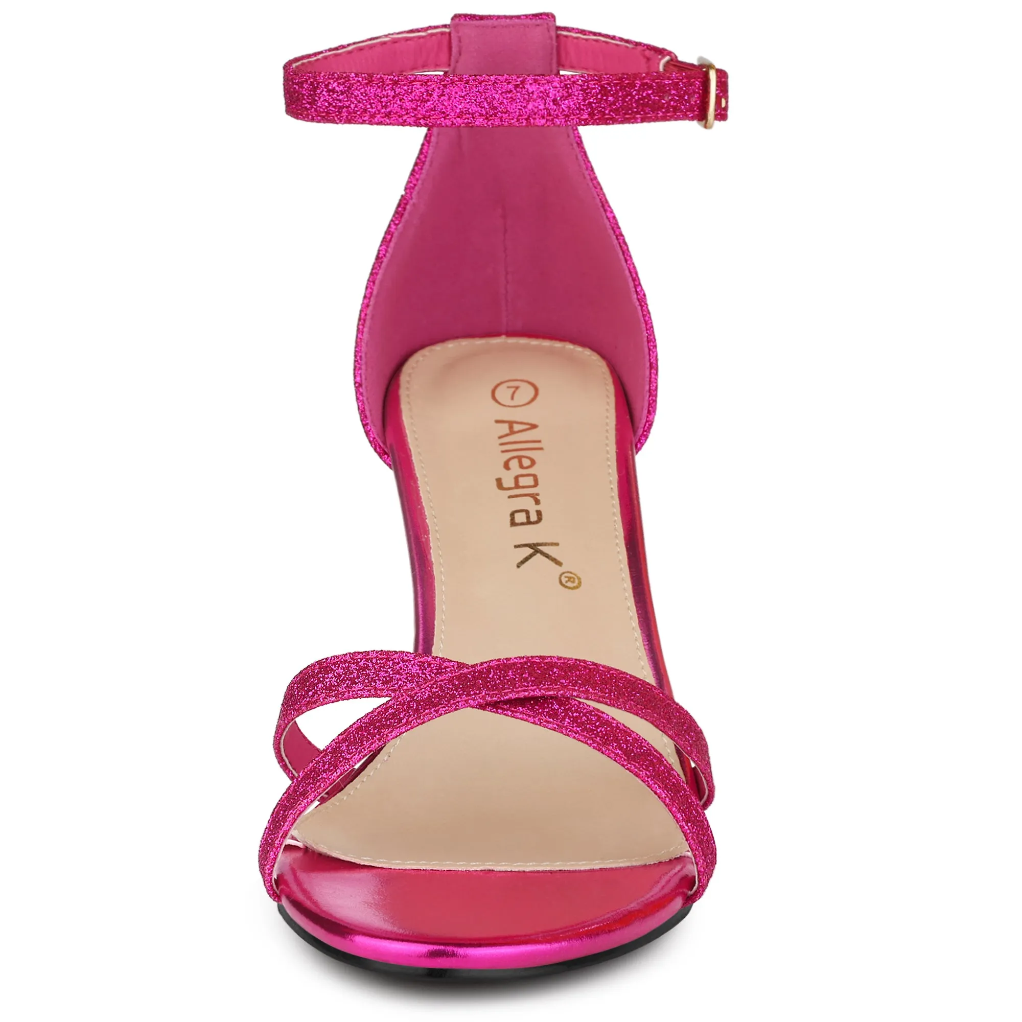 Women's Glitter Ankle Straps Stiletto Clear Heels Sandals