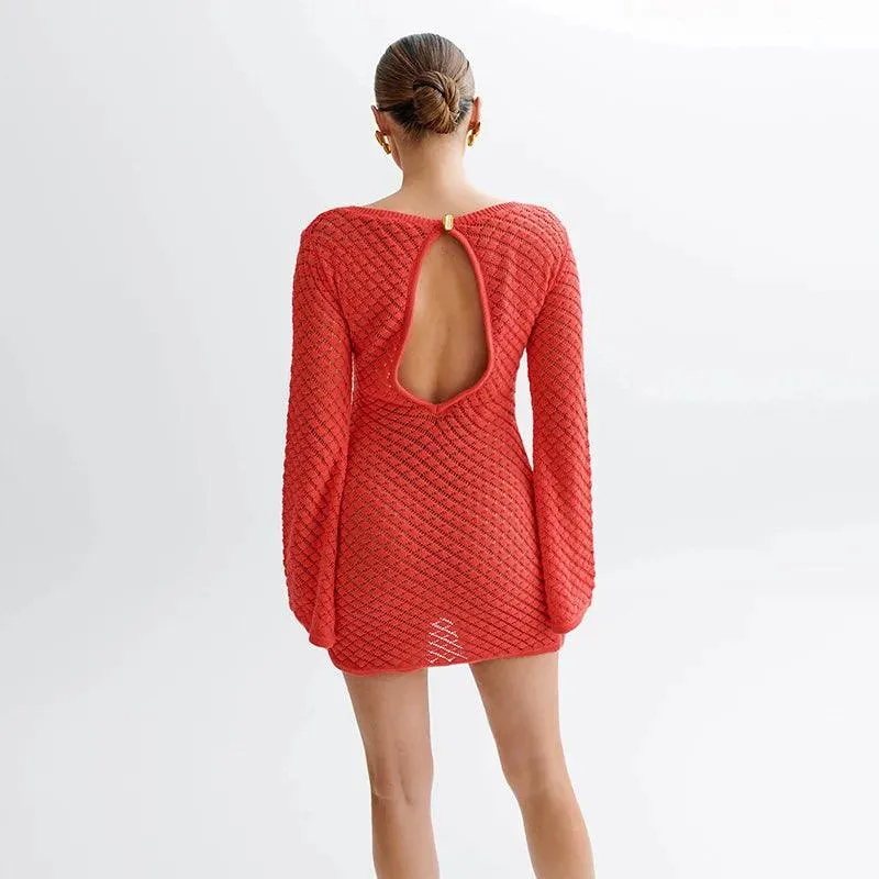 Women’s Knit Mini Dress – Beach-Ready Backless Vacation Dress