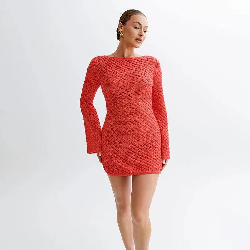 Women’s Knit Mini Dress – Beach-Ready Backless Vacation Dress