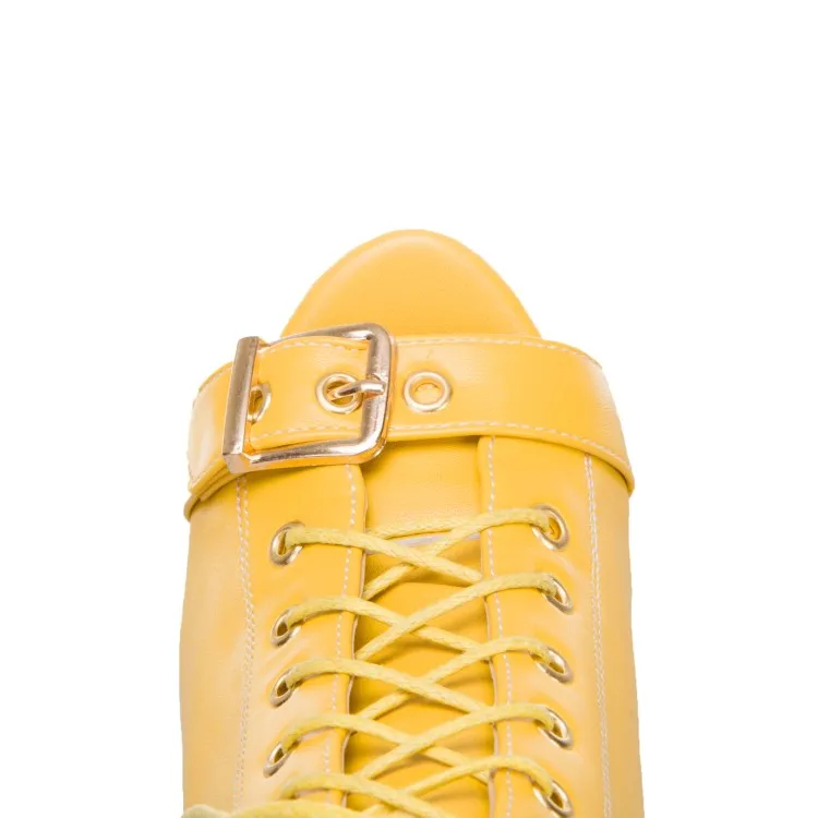 Women's Peep Toe Buckle Lace-Up Chunky Heel Platform Sandals