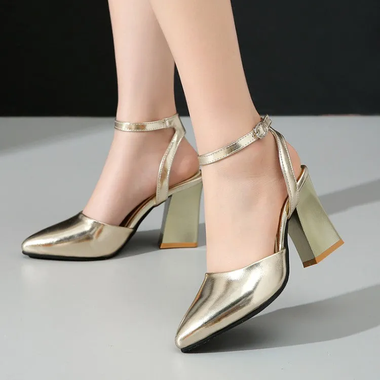 Women's Pointed Toe Ankle Strap Chunky Heel Sandals