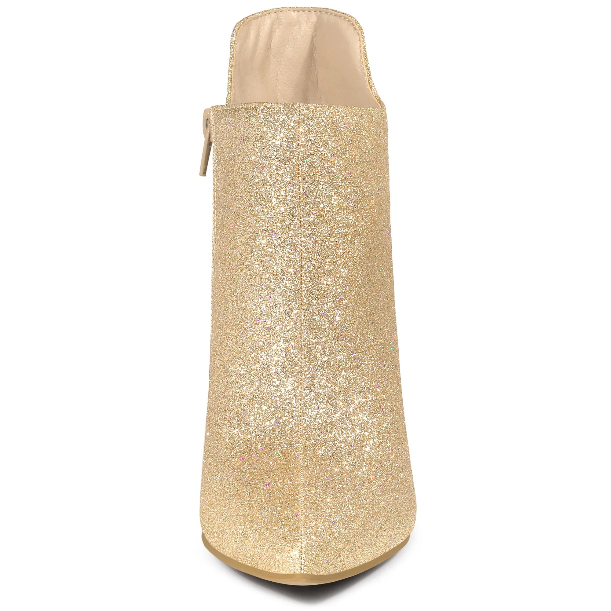 Women's Pointed Toe Cutout Block Heels Glitter Ankle Booties