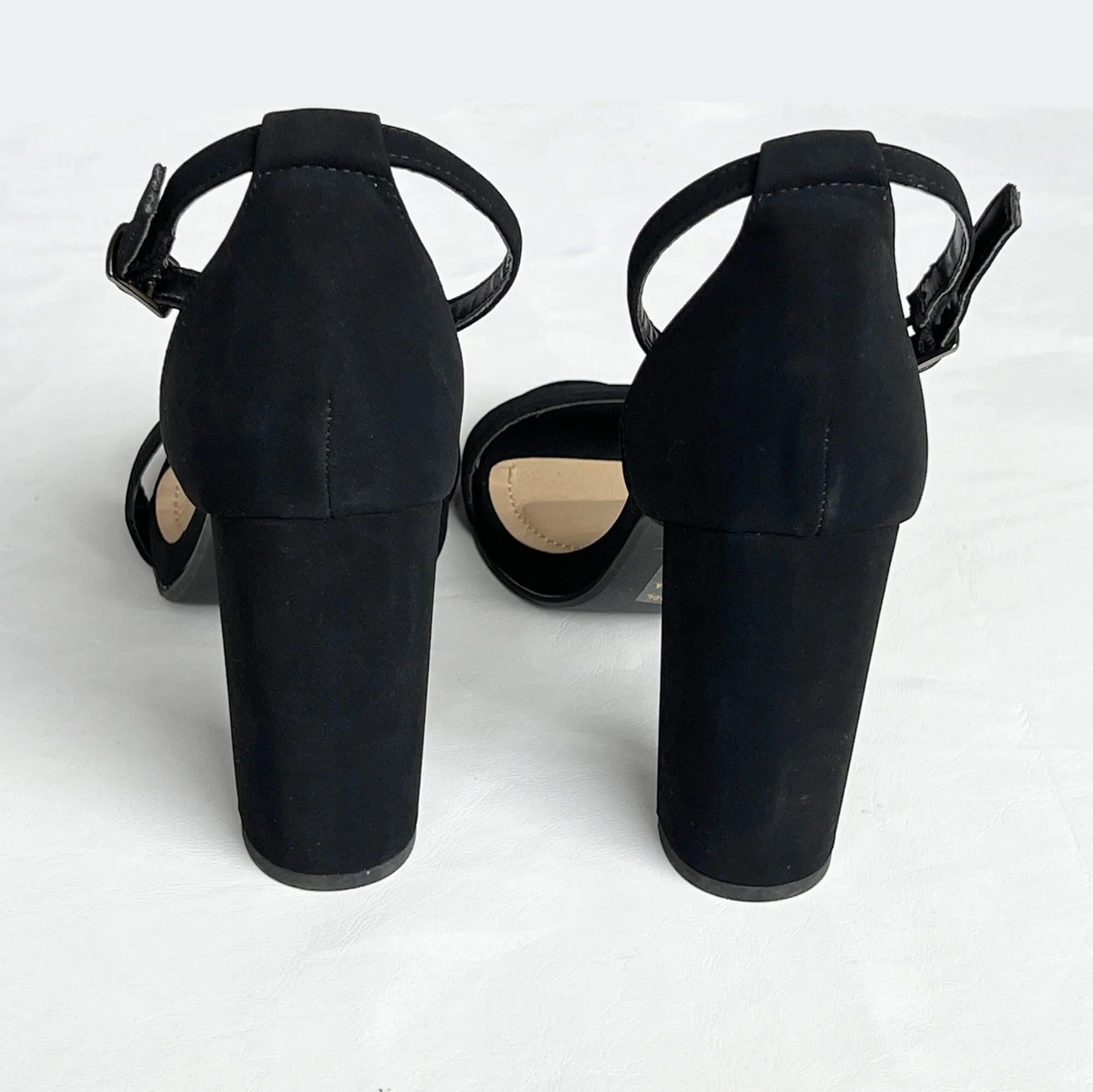 Women's Y-Not Shiner Black Suede Ankle Strap High Heel Party Sandals - Size 8M