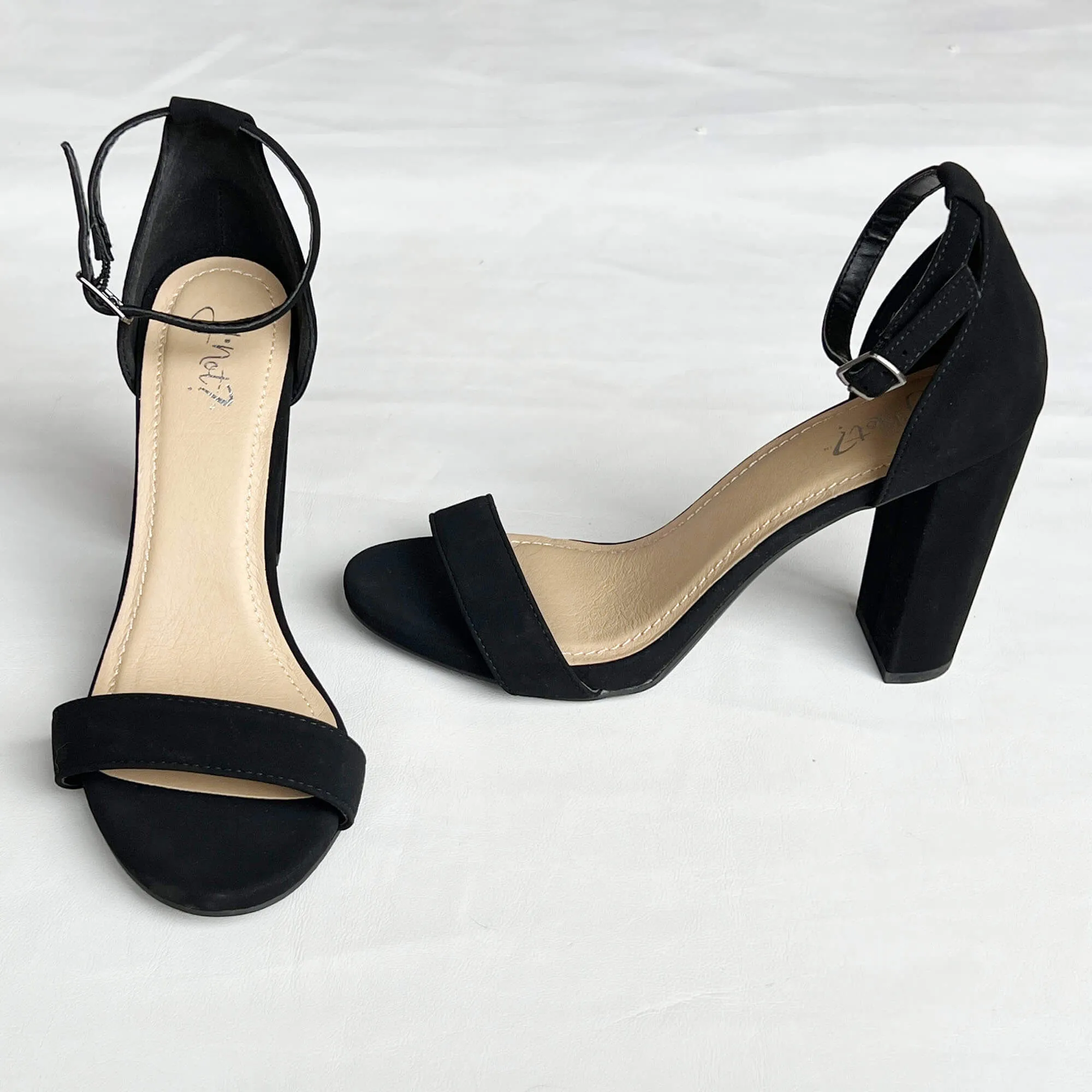 Women's Y-Not Shiner Black Suede Ankle Strap High Heel Party Sandals - Size 8M