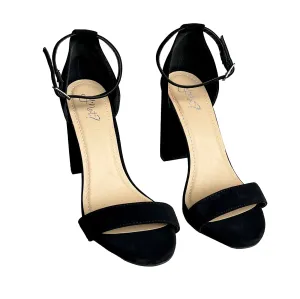Women's Y-Not Shiner Black Suede Ankle Strap High Heel Party Sandals - Size 8M