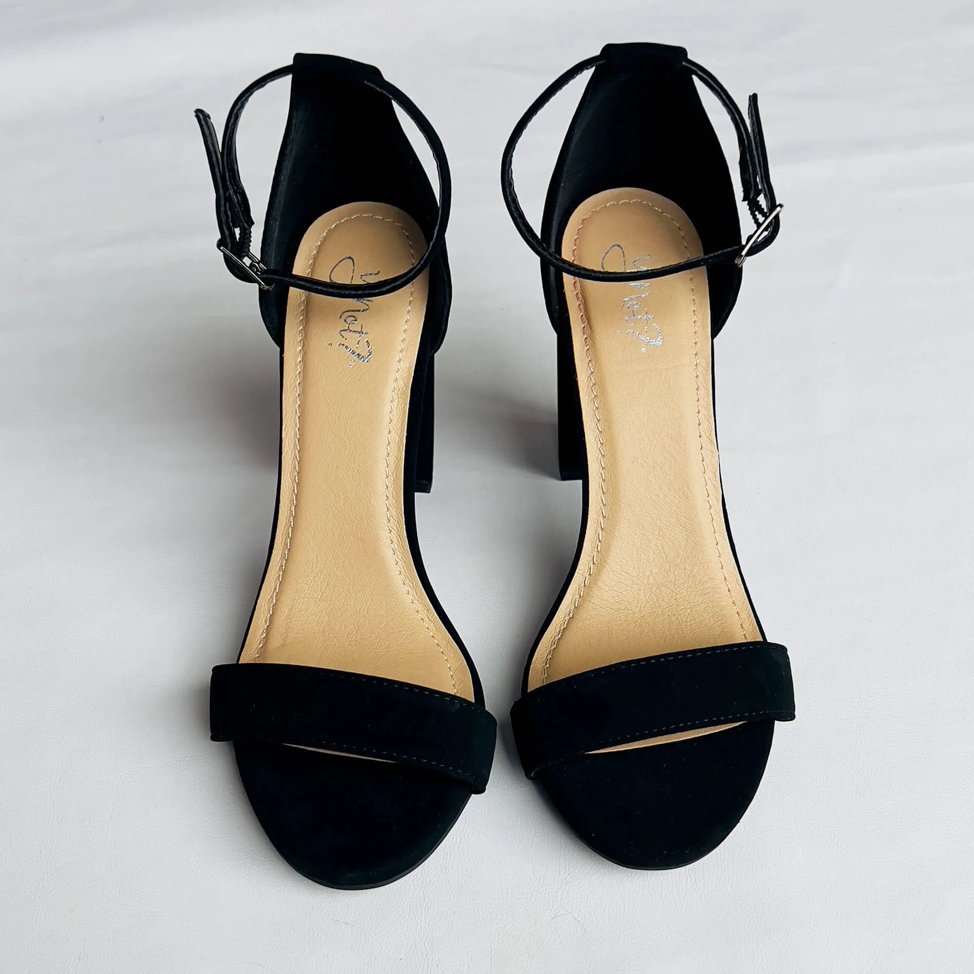 Women's Y-Not Shiner Black Suede Ankle Strap High Heel Party Sandals - Size 8M