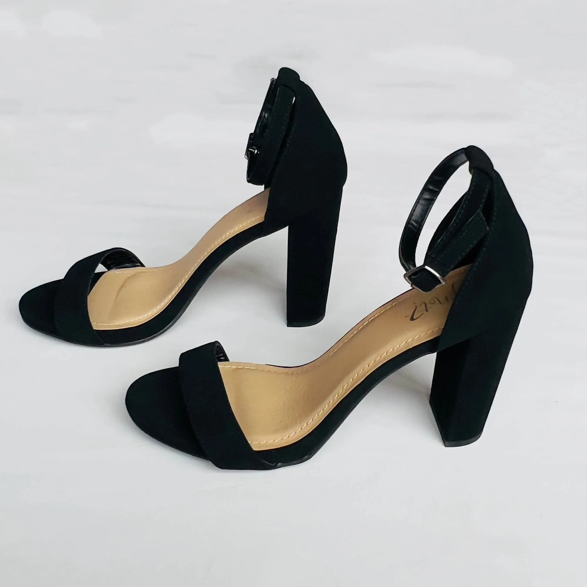 Women's Y-Not Shiner Black Suede Ankle Strap High Heel Party Sandals - Size 8M