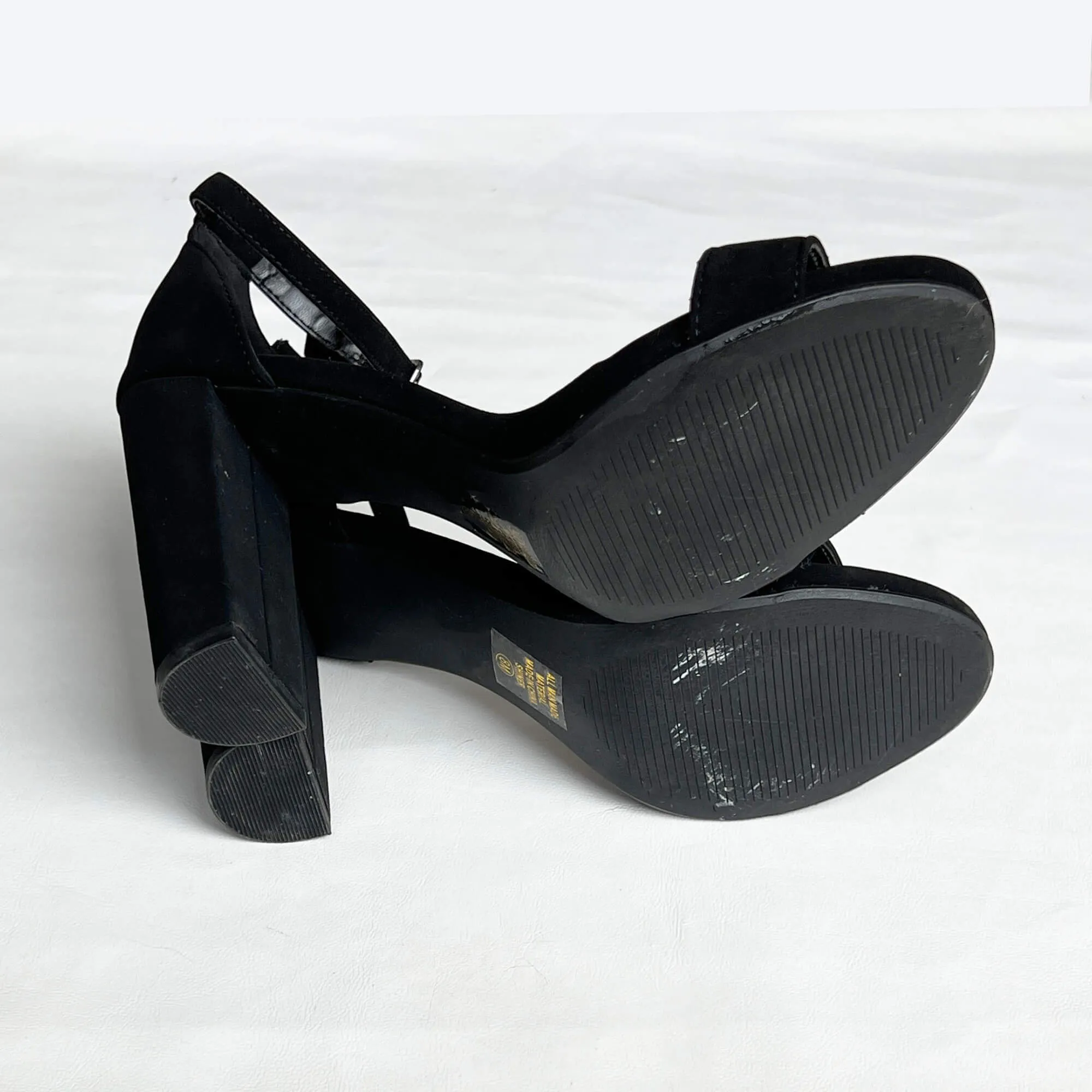 Women's Y-Not Shiner Black Suede Ankle Strap High Heel Party Sandals - Size 8M